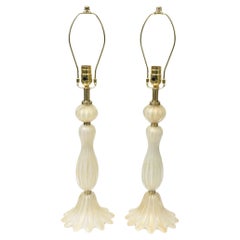 Vintage Barovier e Toso Murano Gold Aventurine, Brass Tiered Table Lamps Pair Of