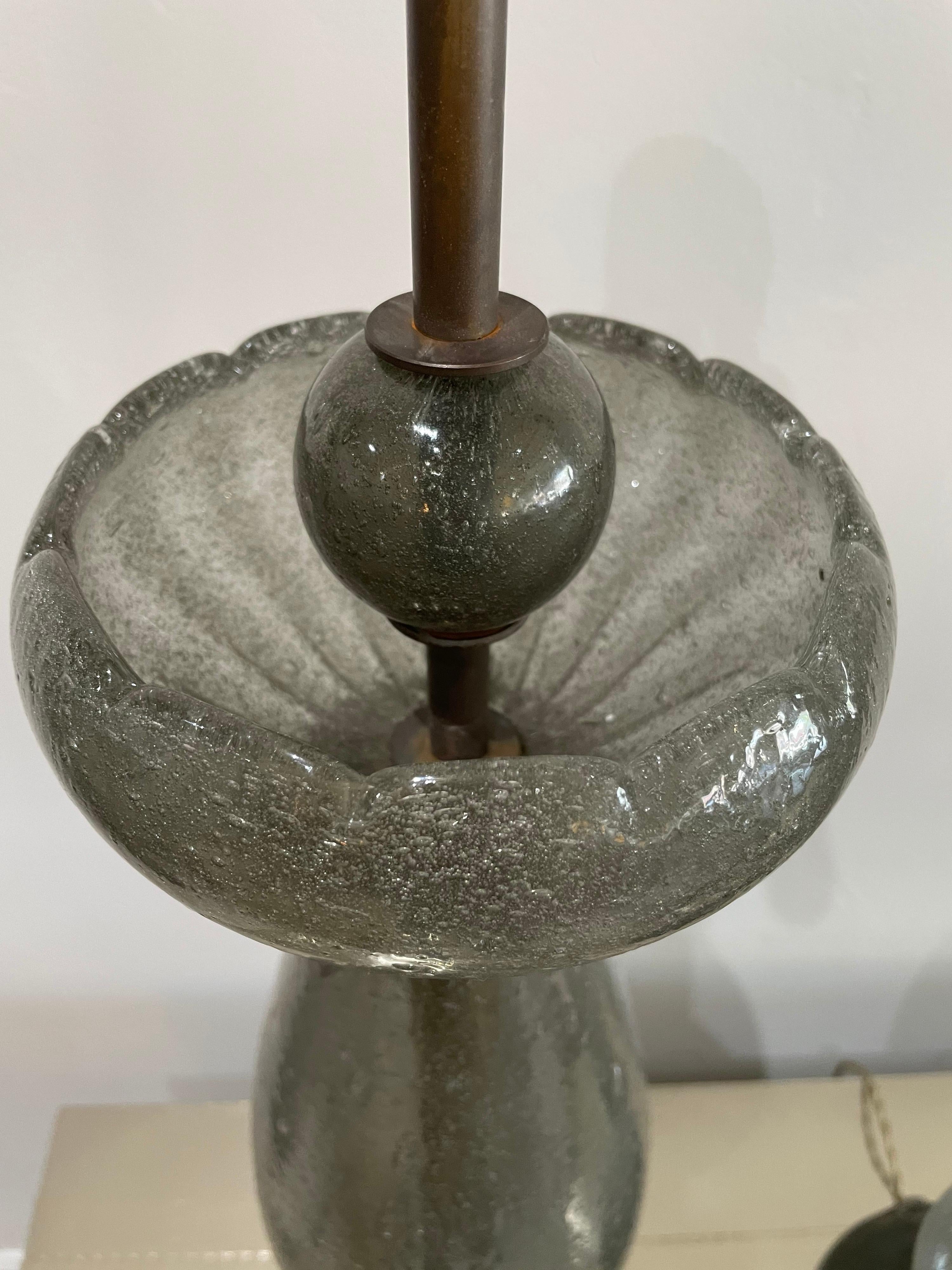 Mid-Century Modern Vintage Barovier e Toso Signed Tall Gray Murano Lamps, Pair For Sale