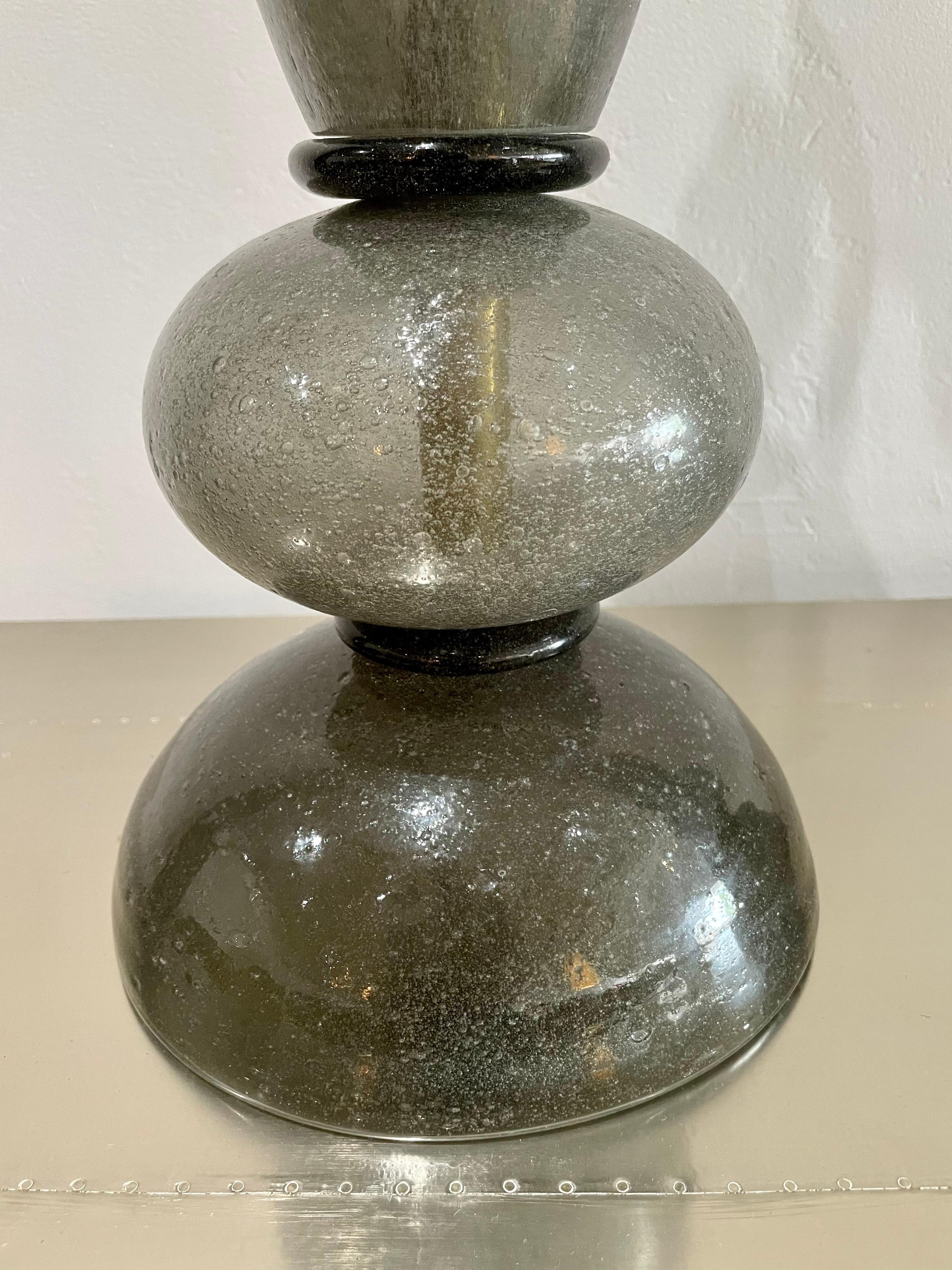 Silk Vintage Barovier e Toso Signed Tall Gray Murano Lamps, Pair For Sale