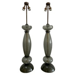 Vintage Barovier e Toso Signed Tall Gray Murano Lamps, Pair