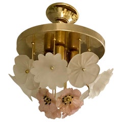 Plafoniera Barovier d'epoca in vetro di Murano con anemone a fiore, Italia, anni '70