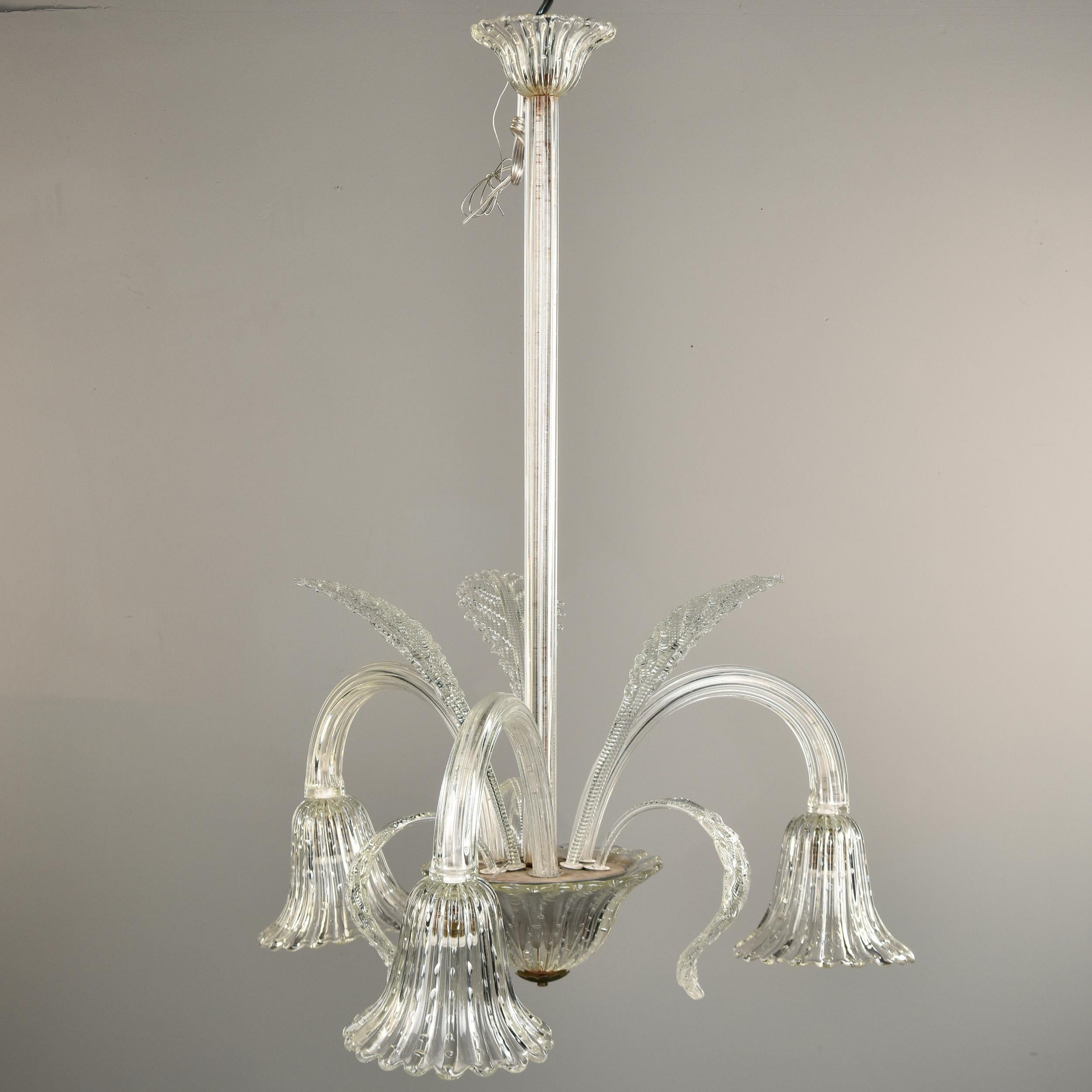 Vintage Barovier & Toso Clear Murano Glass Three Light Chandelier For Sale 5
