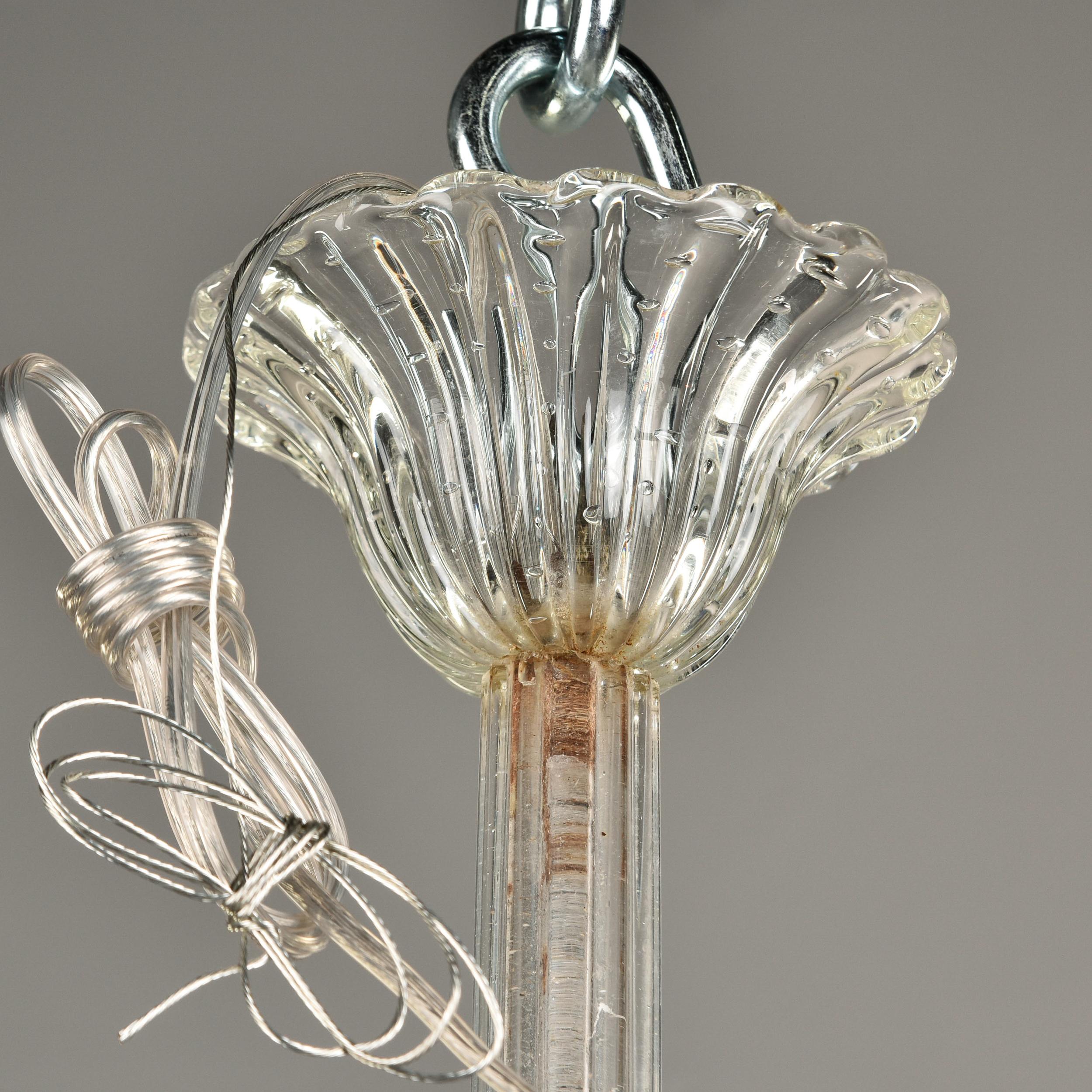Vintage Barovier & Toso Clear Murano Glass Three Light Chandelier For Sale 6