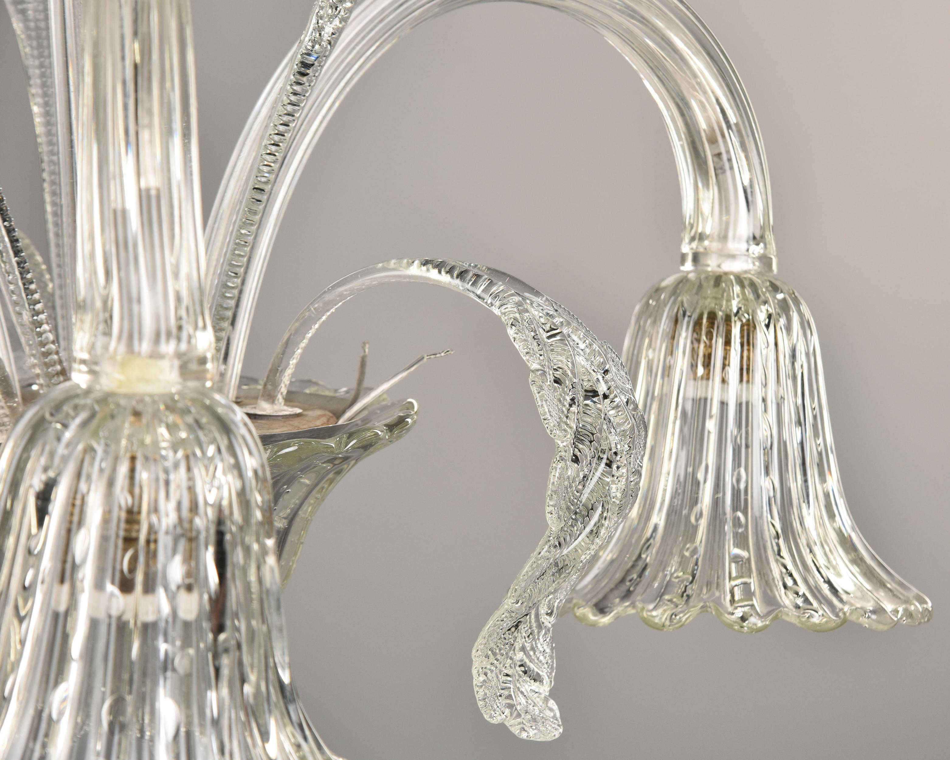 Vintage Barovier & Toso Clear Murano Glass Three Light Chandelier For Sale 7