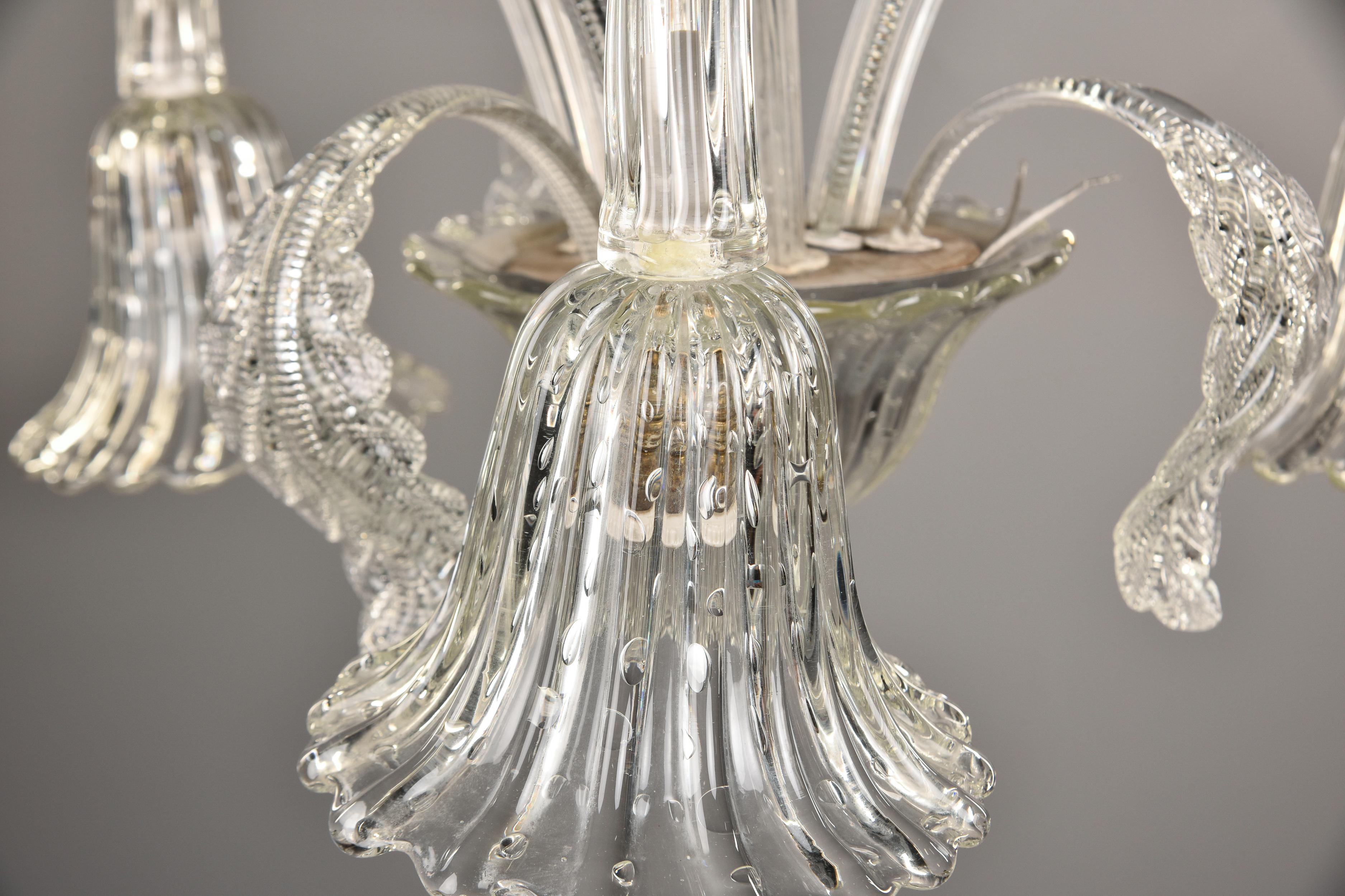 Vintage Barovier & Toso Clear Murano Glass Three Light Chandelier For Sale 8