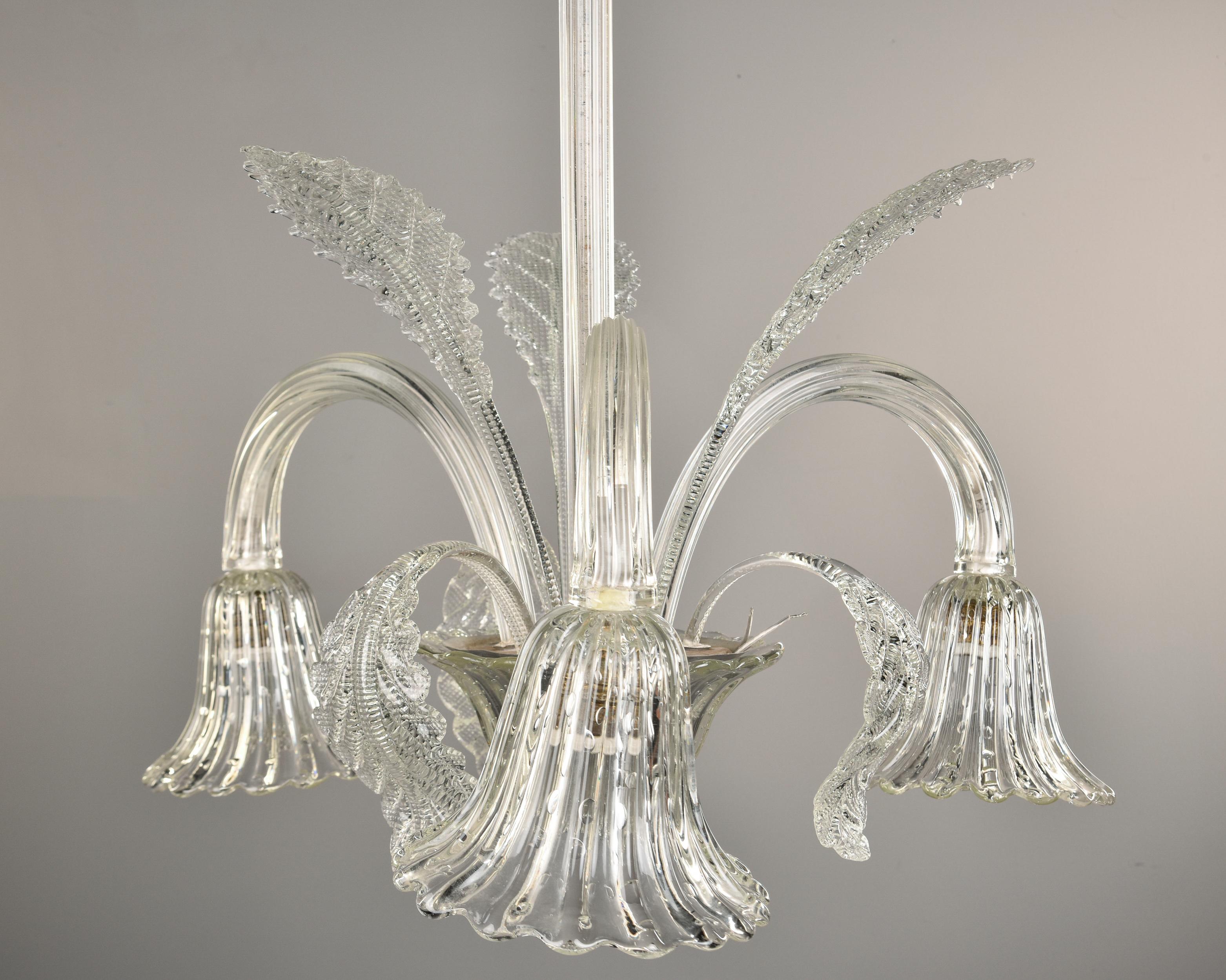 20th Century Vintage Barovier & Toso Clear Murano Glass Three Light Chandelier For Sale