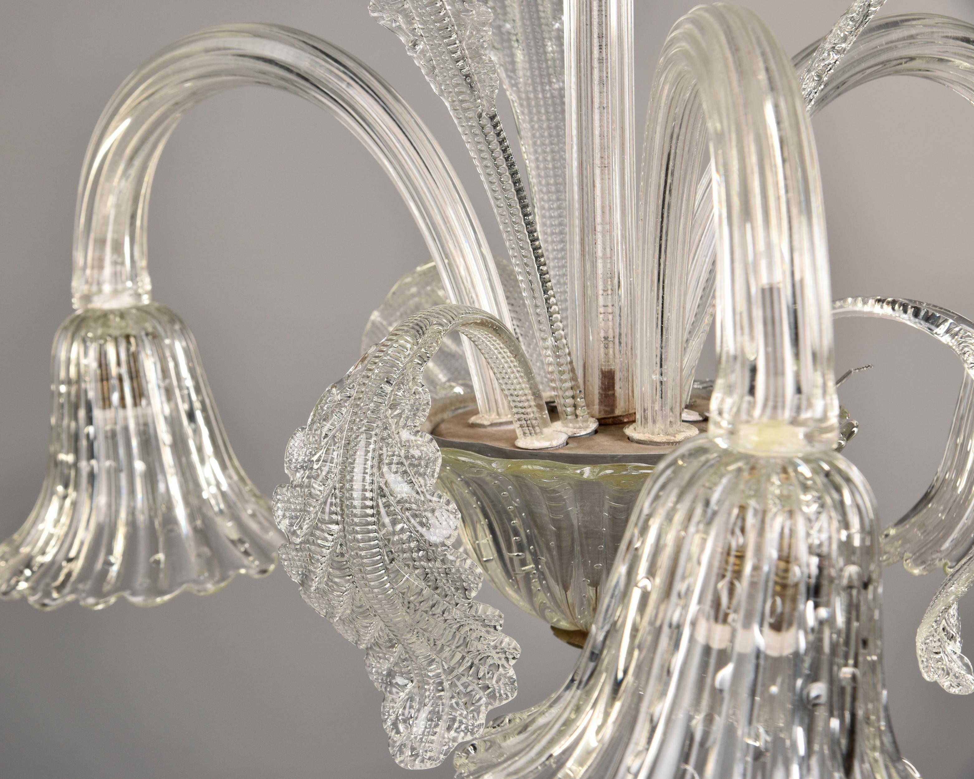 Vintage Barovier & Toso Clear Murano Glass Three Light Chandelier For Sale 1