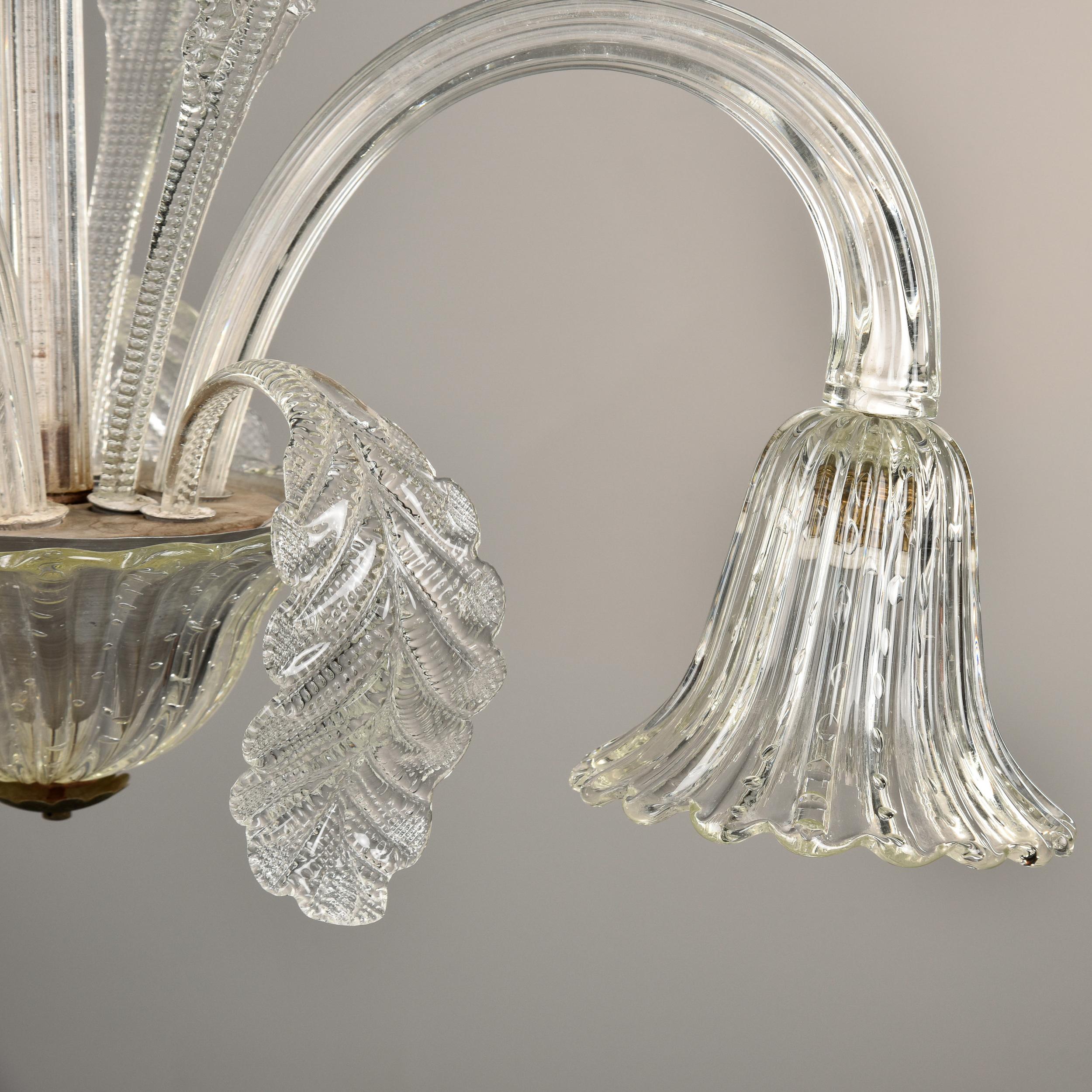 Vintage Barovier & Toso Clear Murano Glass Three Light Chandelier For Sale 2