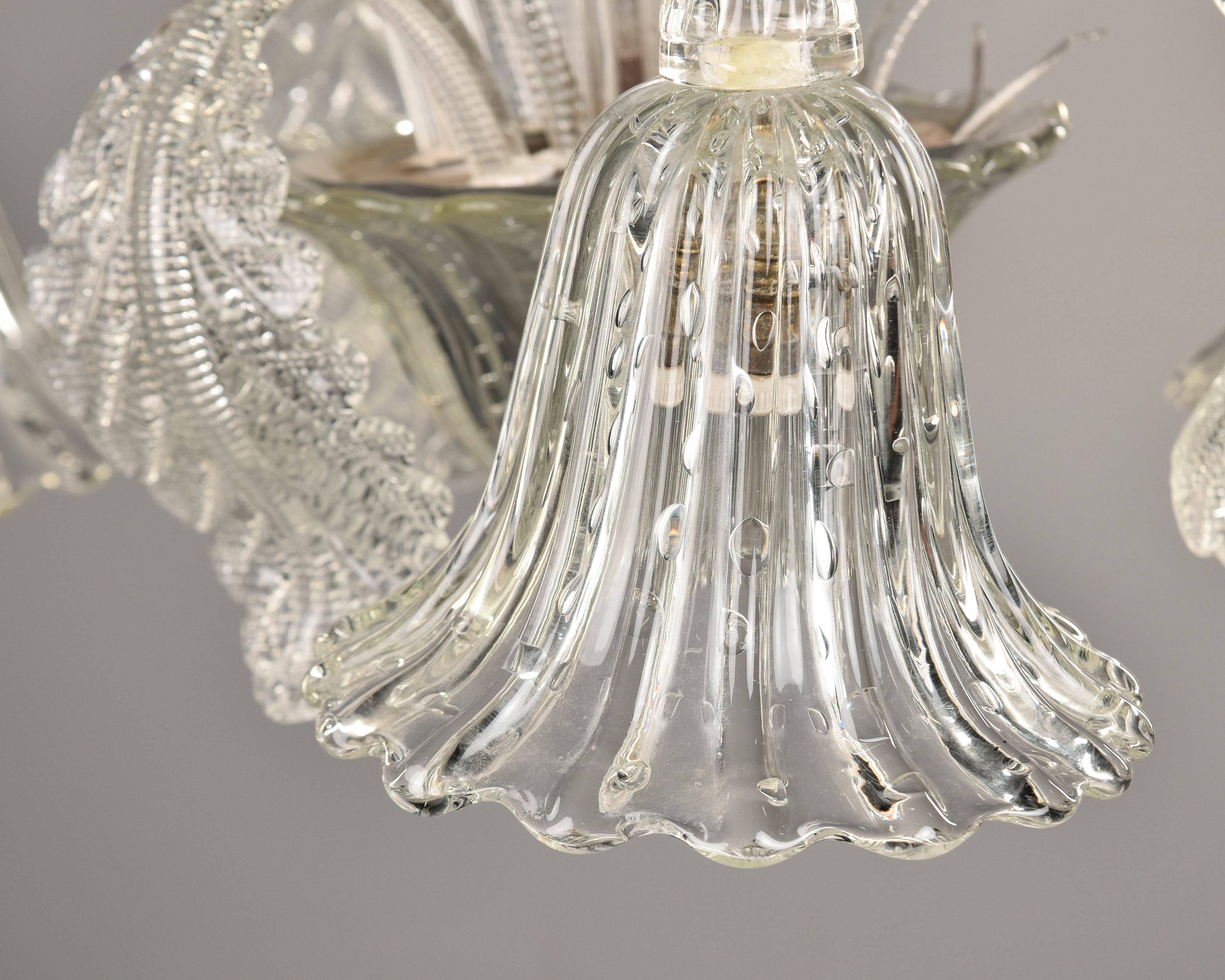 Vintage Barovier & Toso Clear Murano Glass Three Light Chandelier For Sale 3