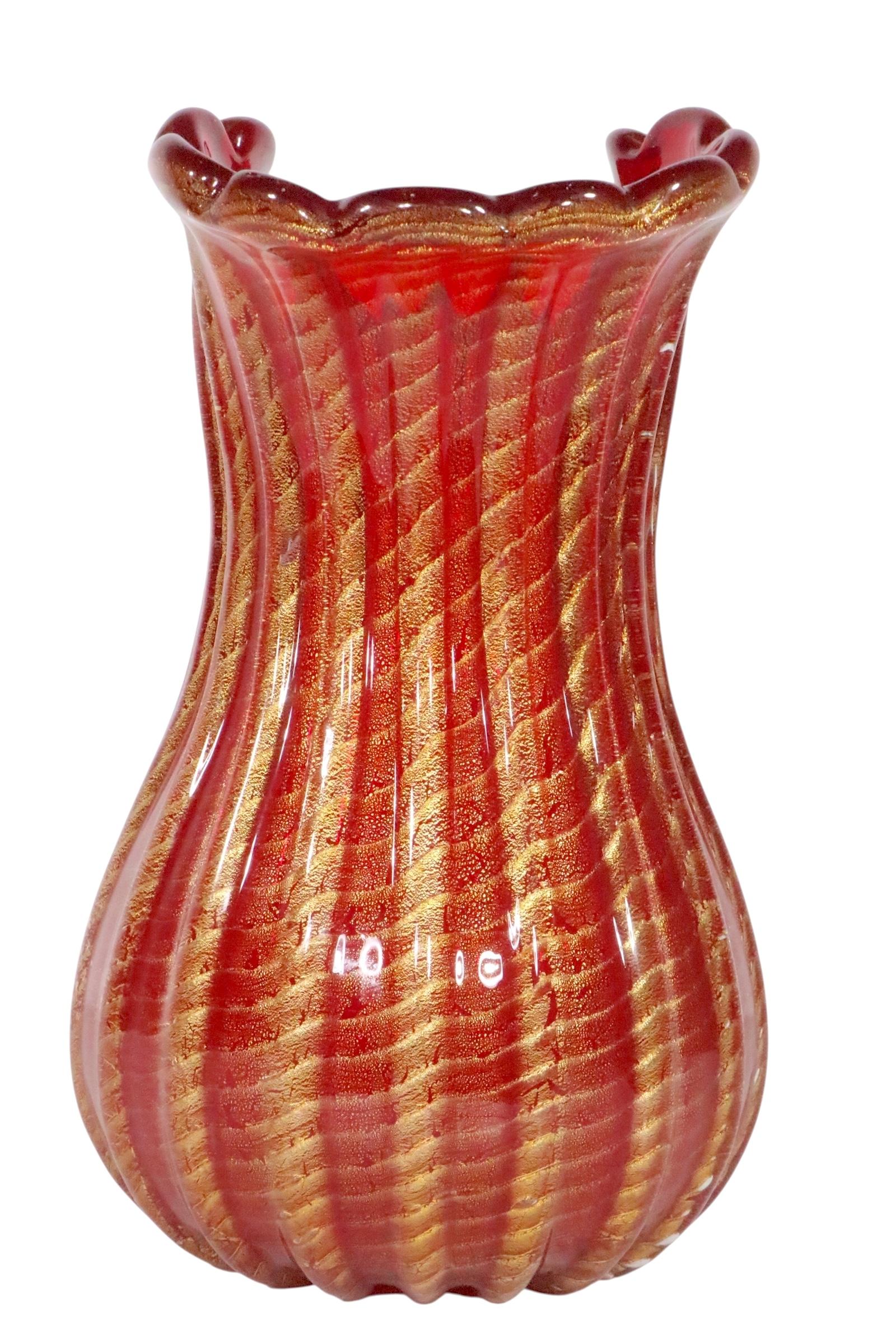 Vaso d'epoca in vetro artistico di Murano Barovier&Toso Cordonato D'oro C.C. anni '50 in vendita 3