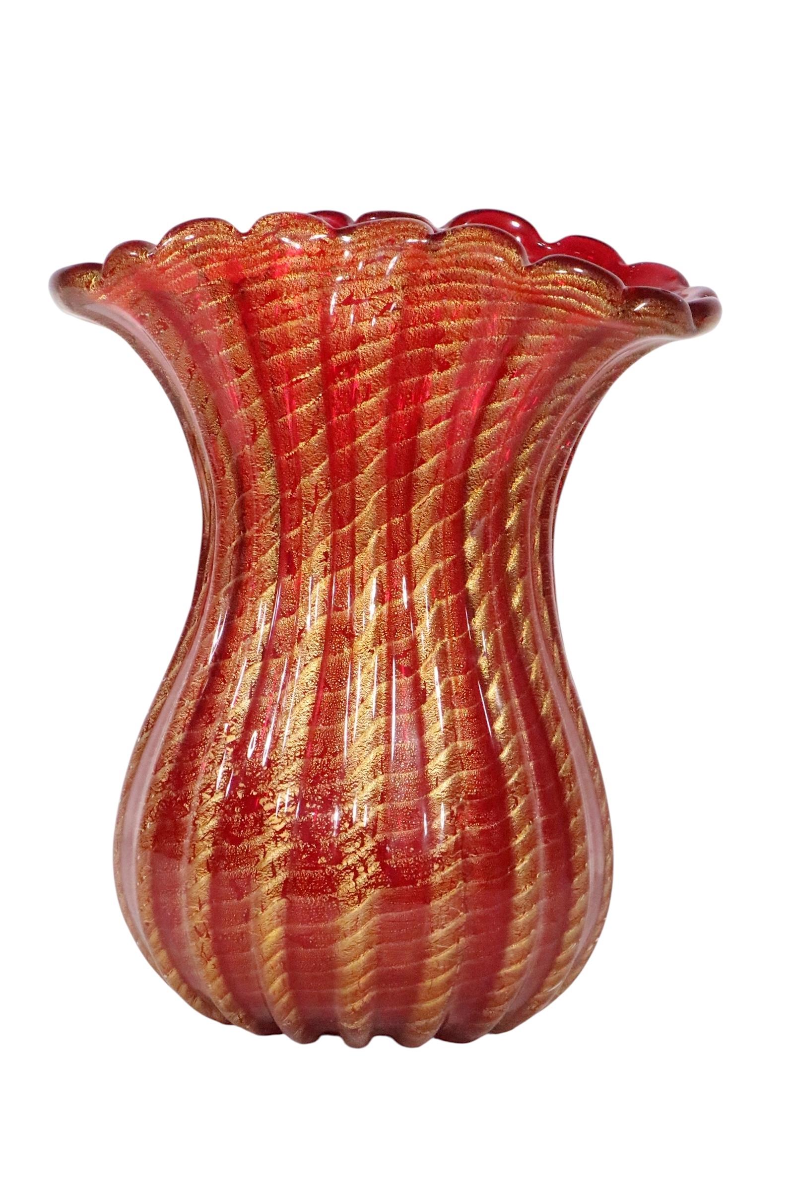 Mid-Century moderno Vaso d'epoca in vetro artistico di Murano Barovier&Toso Cordonato D'oro C.C. anni '50 in vendita
