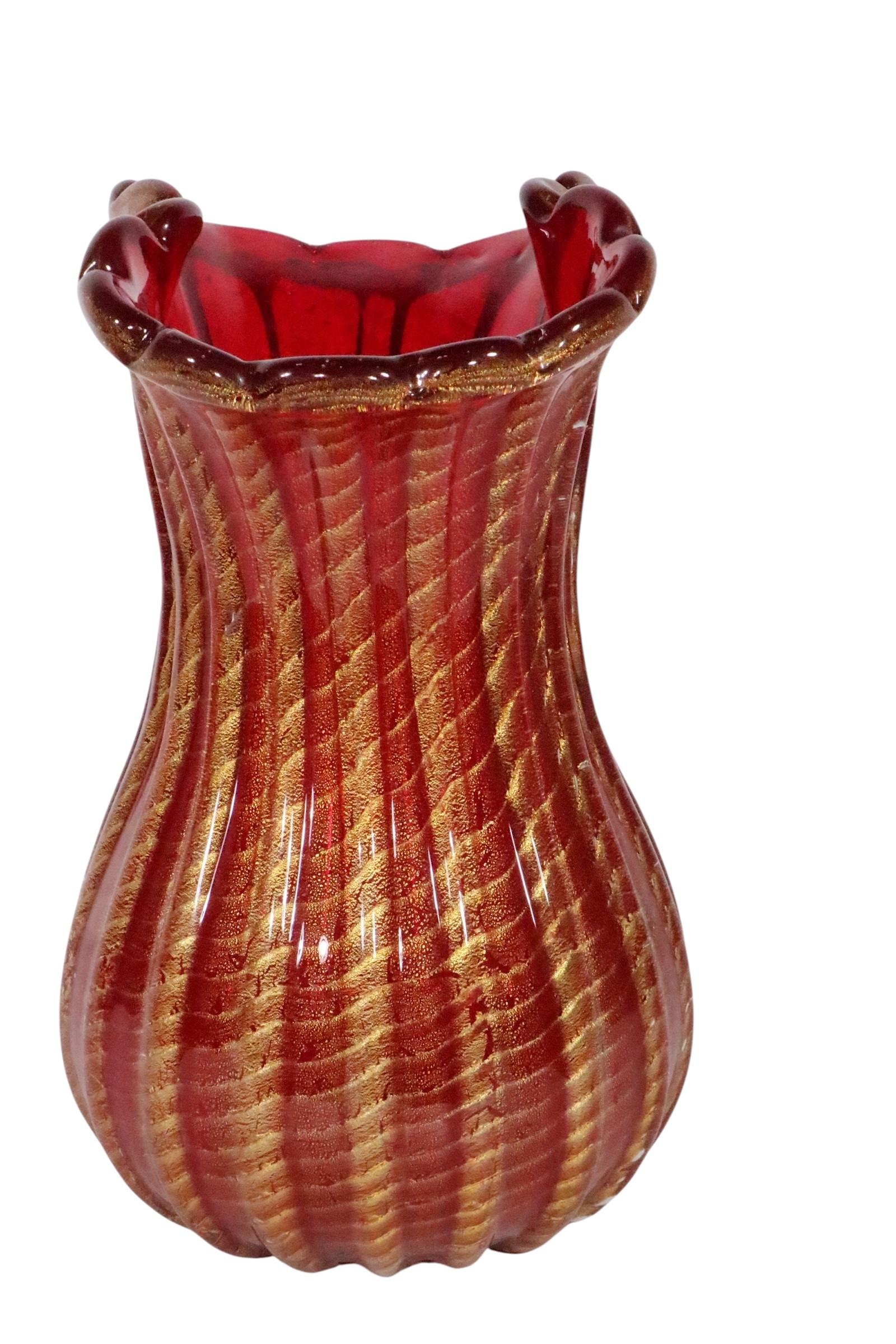 XX secolo Vaso d'epoca in vetro artistico di Murano Barovier&Toso Cordonato D'oro C.C. anni '50 in vendita