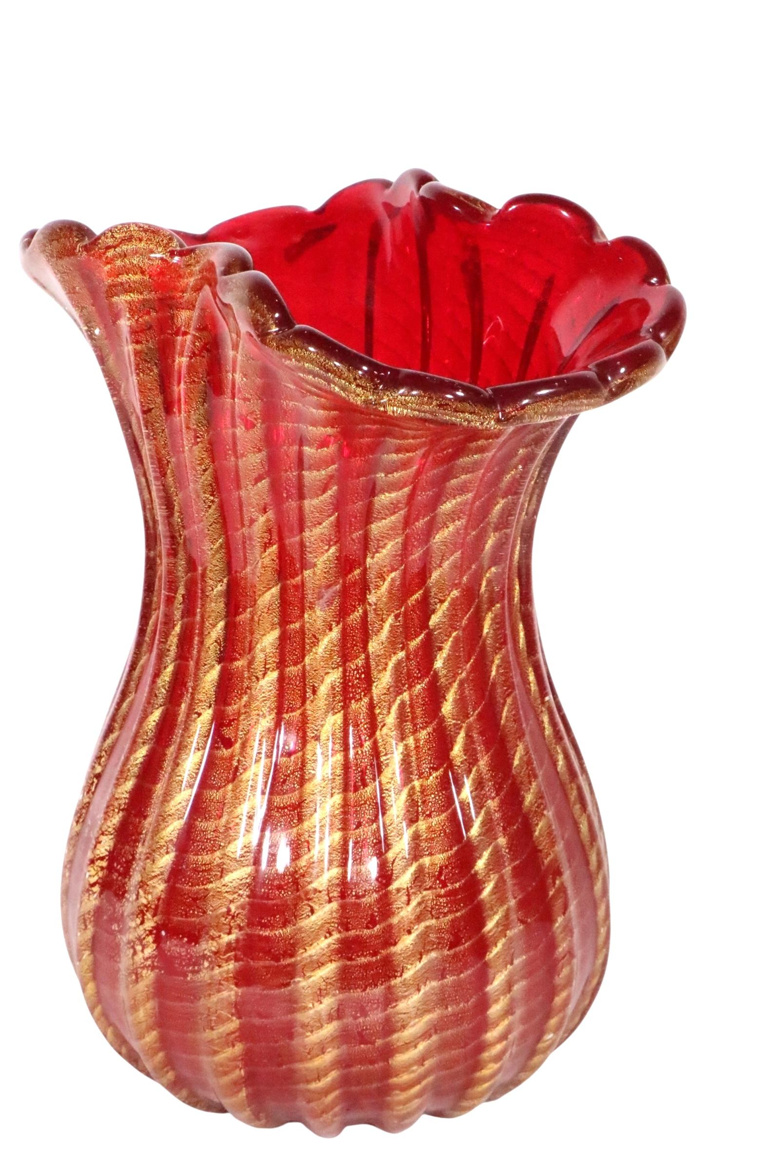Vetro artistico Vaso d'epoca in vetro artistico di Murano Barovier&Toso Cordonato D'oro C.C. anni '50 in vendita