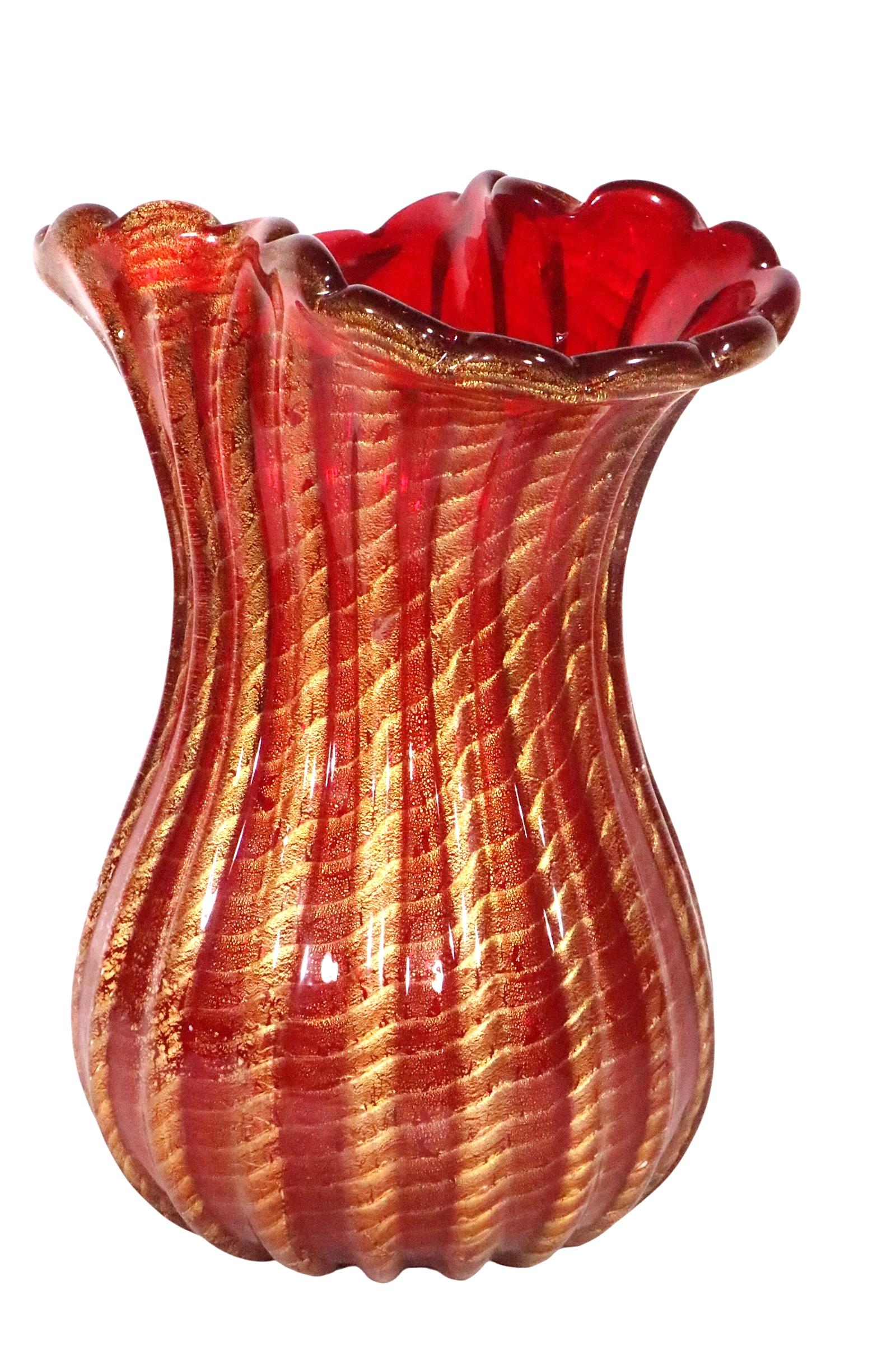 Vaso d'epoca in vetro artistico di Murano Barovier&Toso Cordonato D'oro C.C. anni '50 in vendita 1