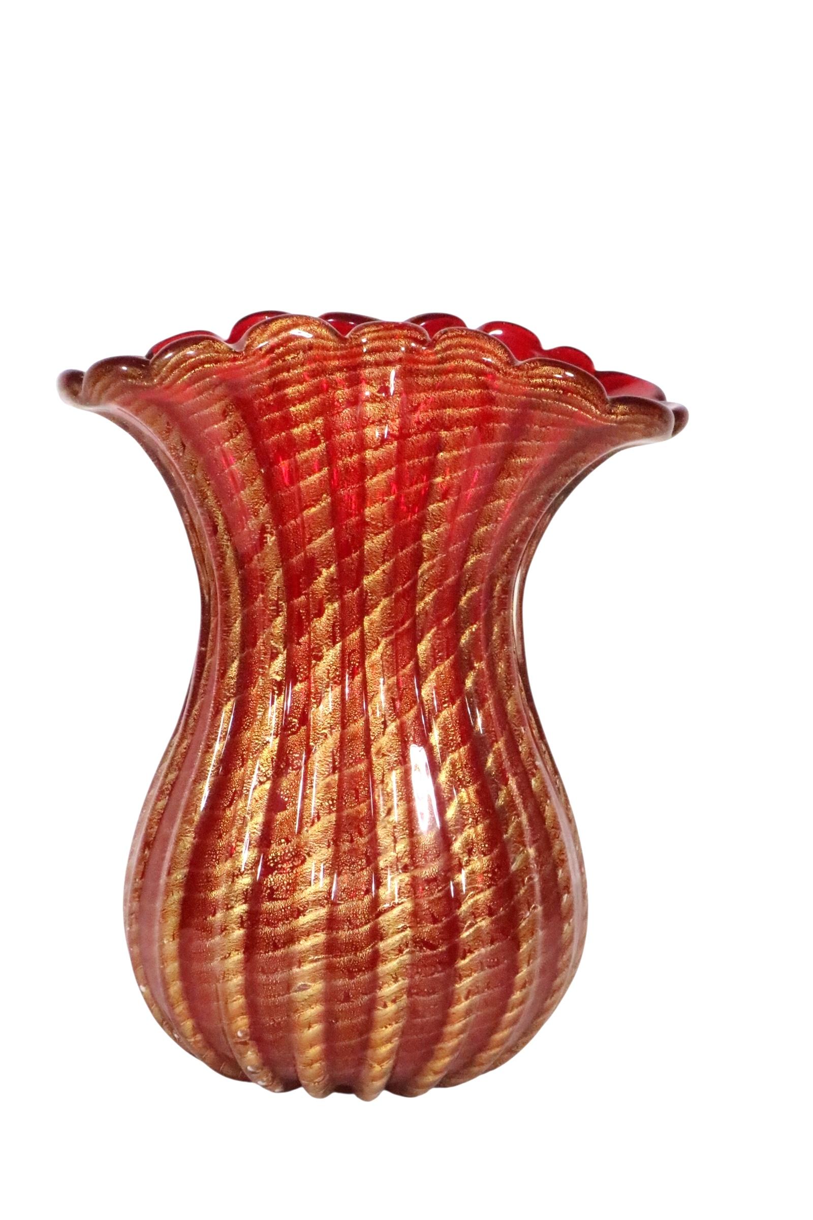 Vaso d'epoca in vetro artistico di Murano Barovier&Toso Cordonato D'oro C.C. anni '50 in vendita 2
