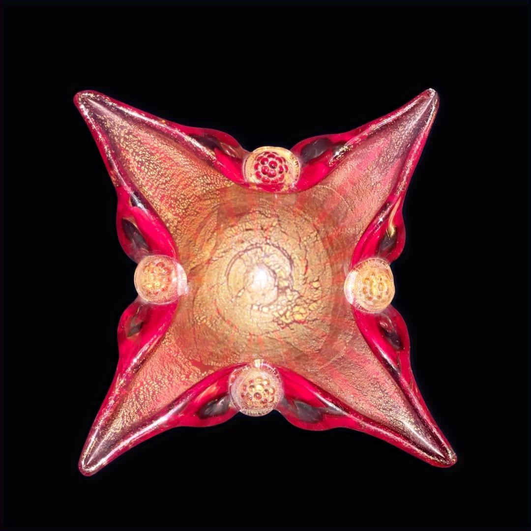 Italian Vintage Barovier & Toso Murano Glass Bowl with Gold Leaf For Sale