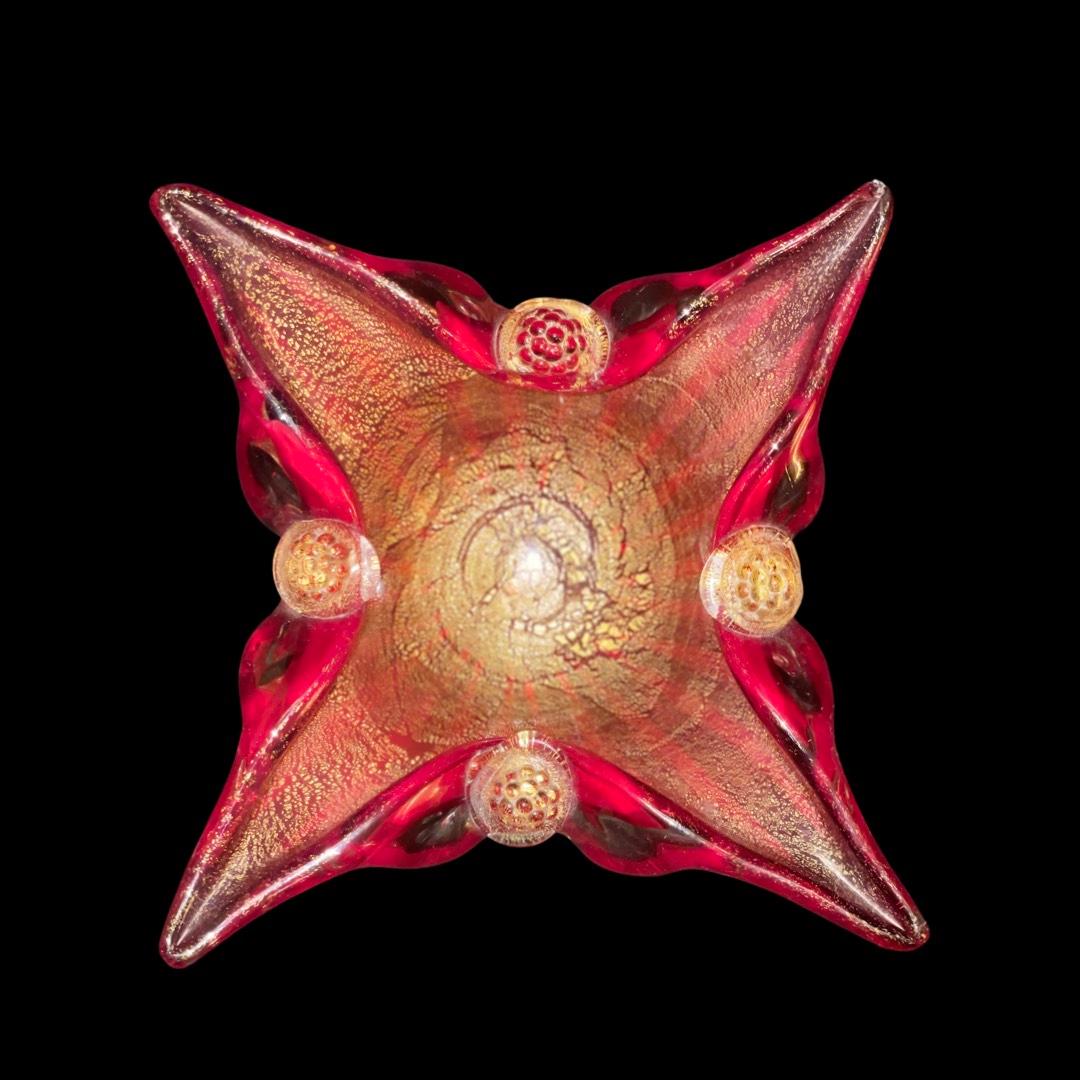 Vintage Barovier & Toso Murano Glass Bowl with Gold Leaf In Good Condition For Sale In London, GB