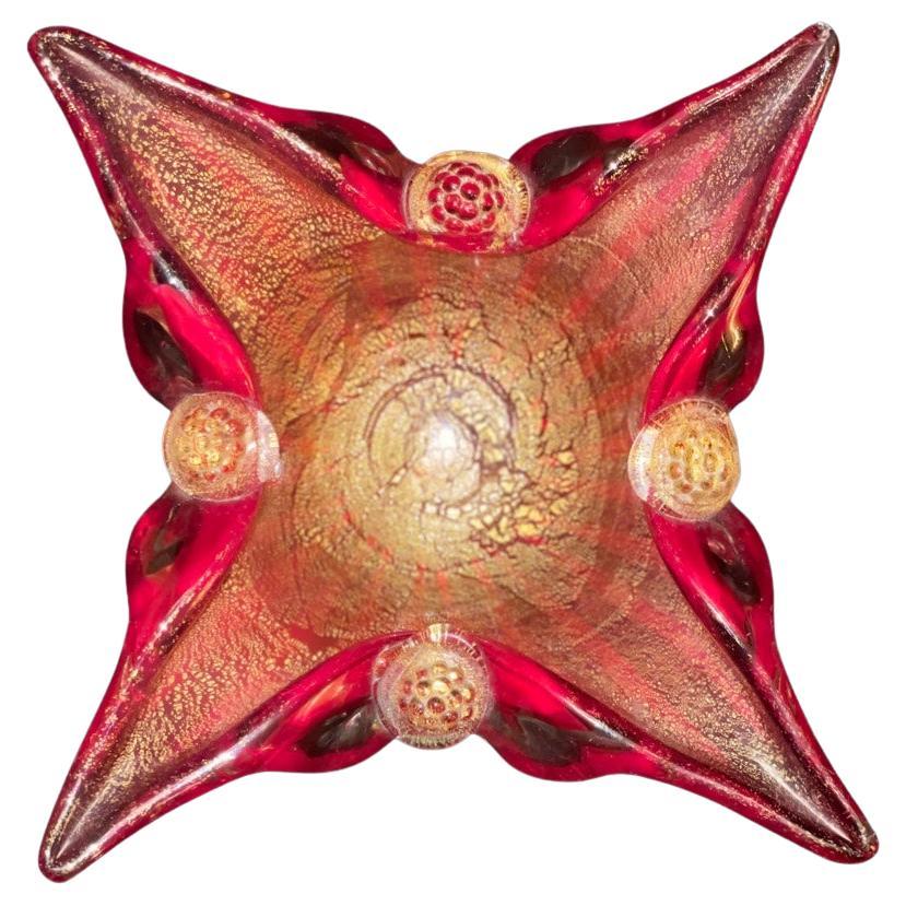 Vintage Barovier & Toso Murano Glass Bowl with Gold Leaf For Sale
