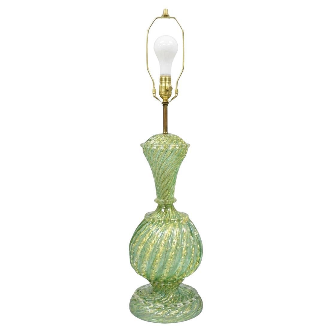 Lampe de table vintage Barovier &Toso Murano Italy Green Swirl Glass Gold Flecks