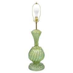 Vintage Barovier & Toso Murano Italy Green Swirl Glass Gold Flecks Table Lamp