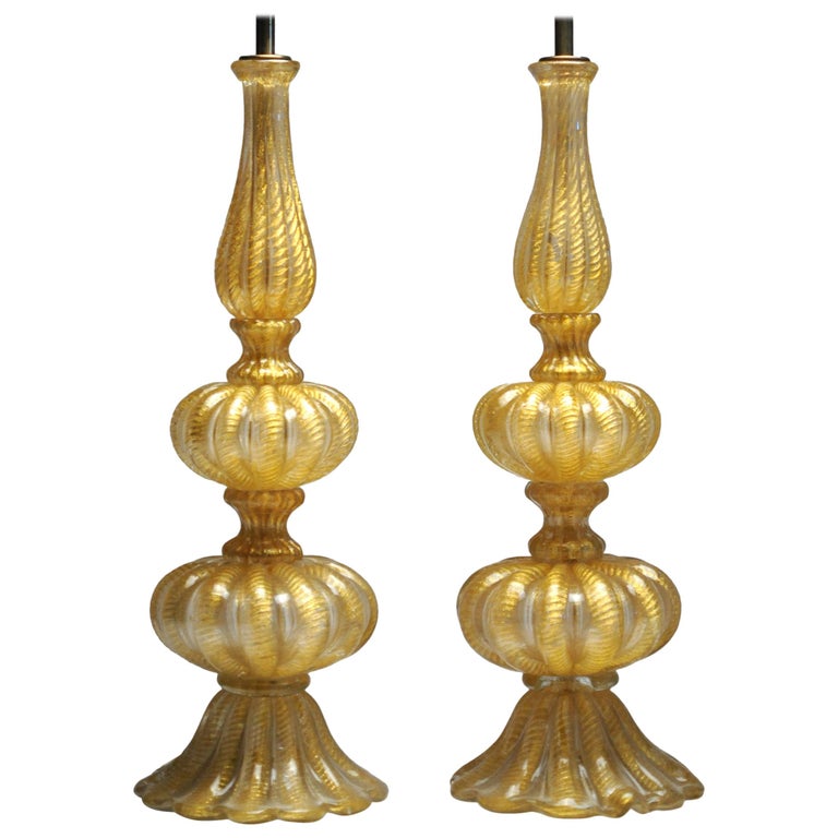 Vintage Barovier Toso Pair Of Gold Glass Italian Murano Table Lamps