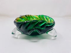 Vintage Barovier Toso Style Italian Murano Green Glass with Gilt Bowl
