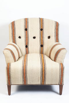 Vintage Barrel Back Chair Newly Upholstered in Kilim Rug