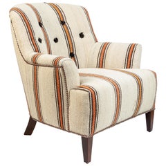 Vintage Barrel Back Chair Newly Upholstered in Kilim Rug