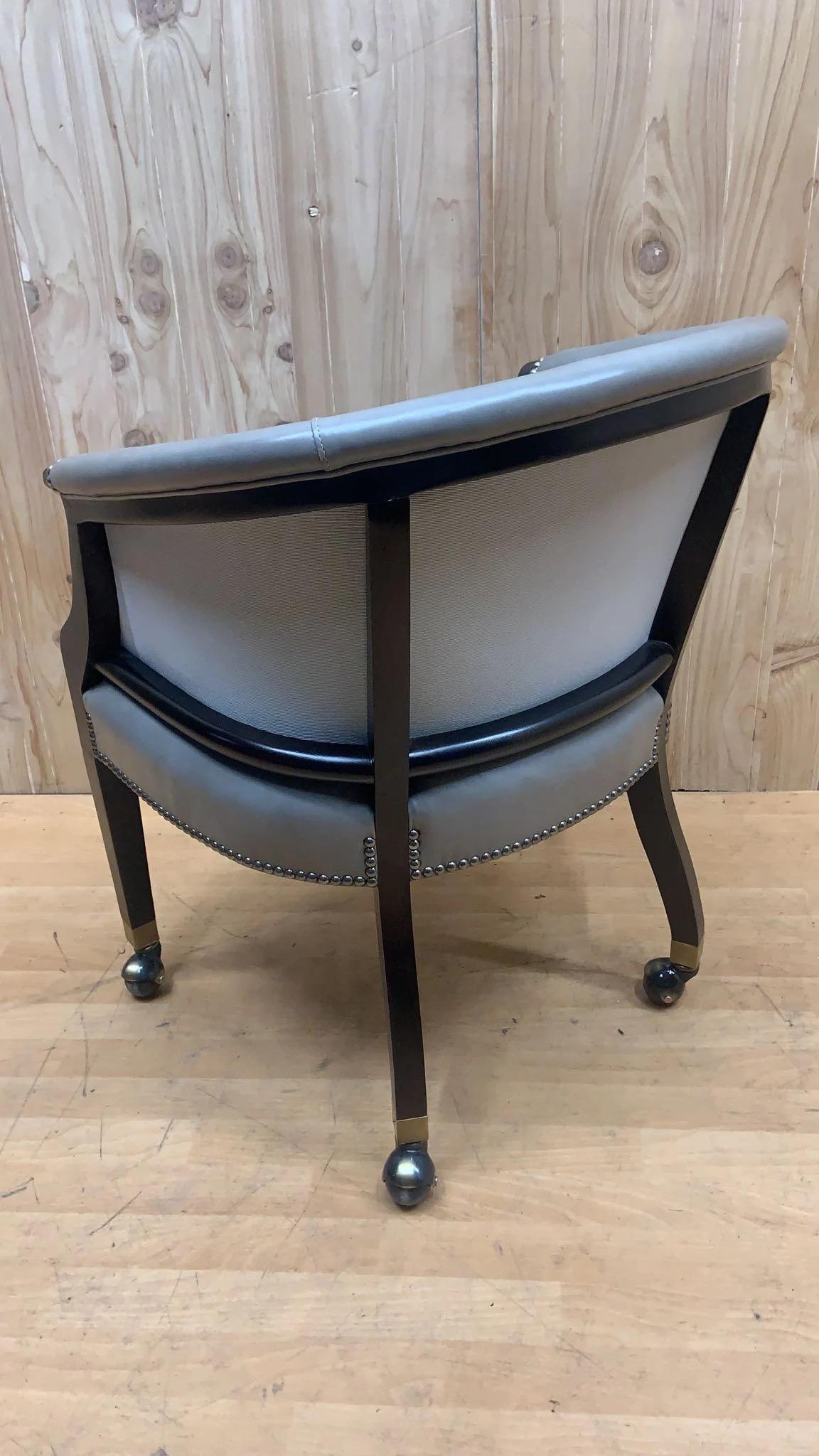 American Vintage Barrel Back Side-Chair w/ Grey Ebonized Frame & Full-Grain Leather