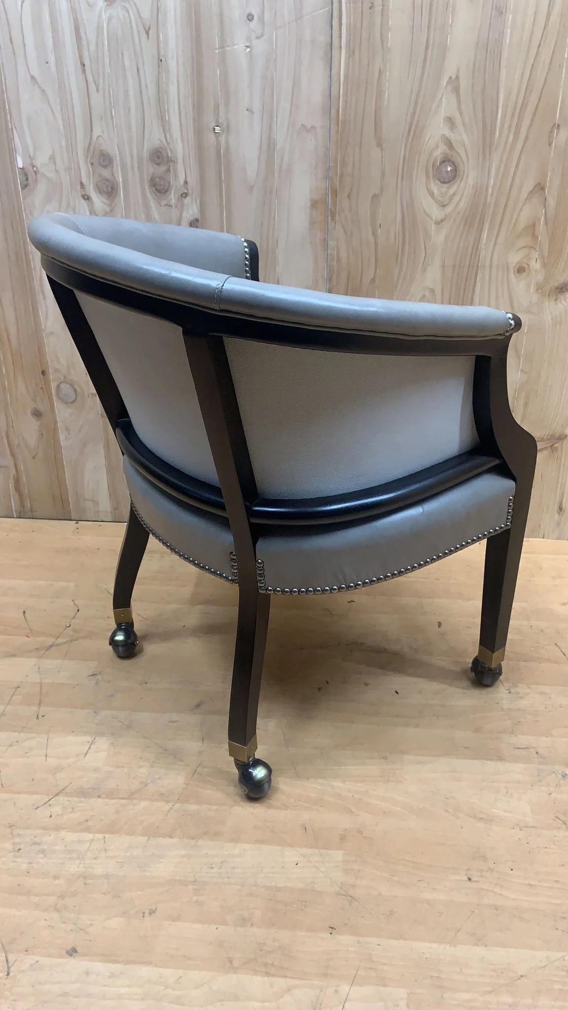 20th Century Vintage Barrel Back Side-Chair w/ Grey Ebonized Frame & Full-Grain Leather For Sale