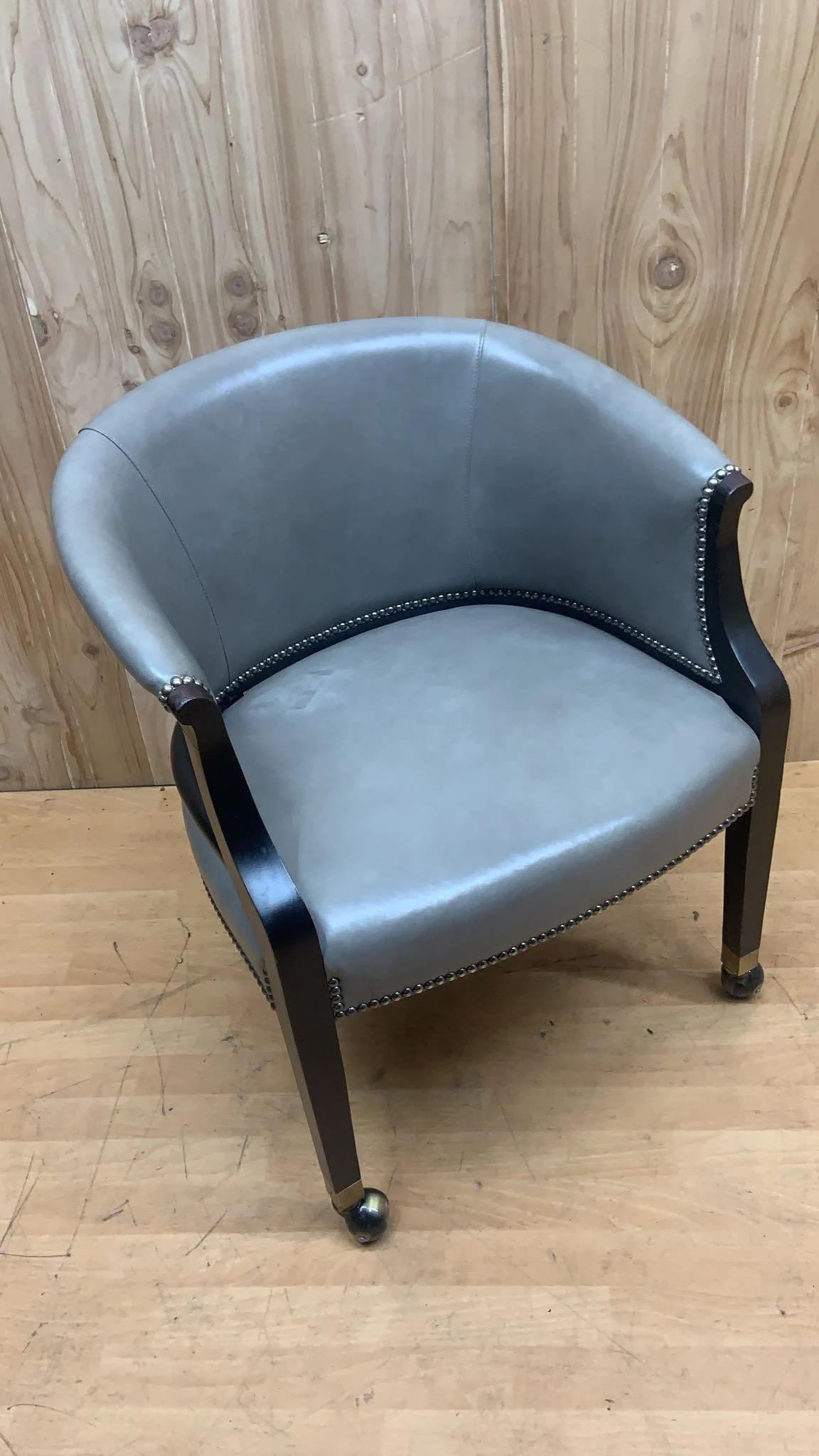 Vintage Barrel Back Side-Chair w/ Grey Ebonized Frame & Full-Grain Leather For Sale 2
