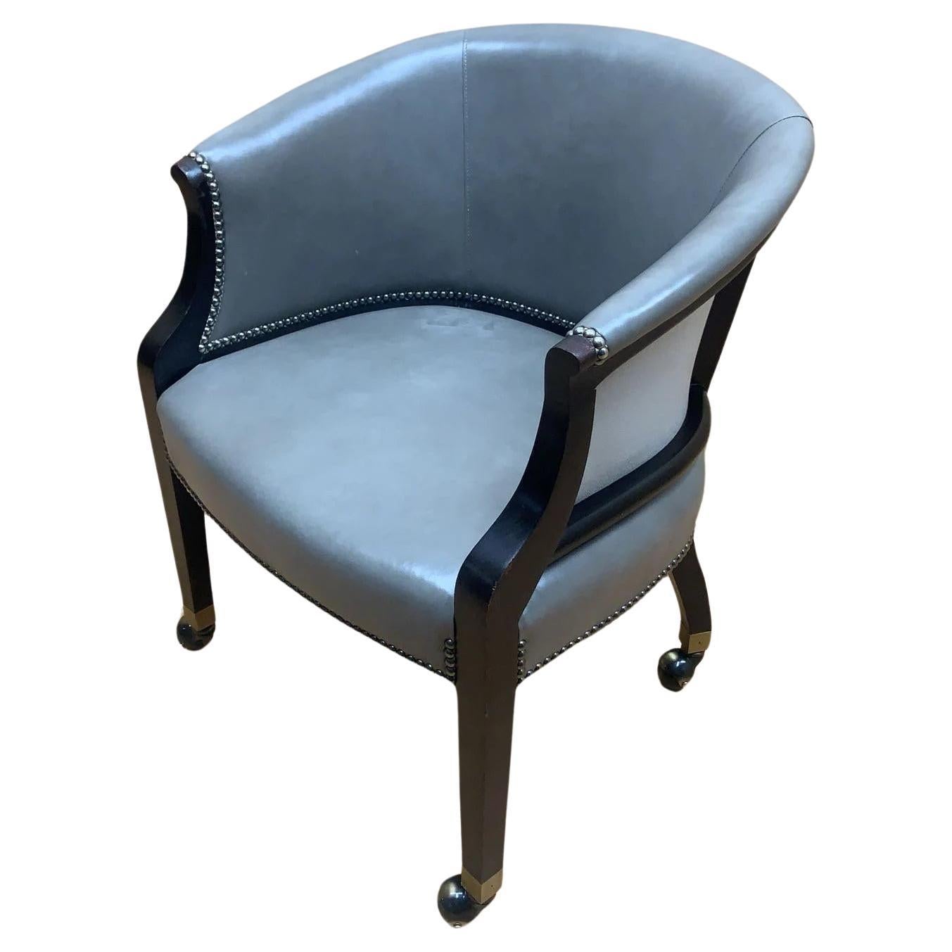 Vintage Barrel Back Side-Chair w/ Grey Ebonized Frame & Full-Grain Leather For Sale