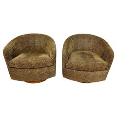 Vintage Barrel Back Swivel Chairs with Cheetah Velvet Upholstery