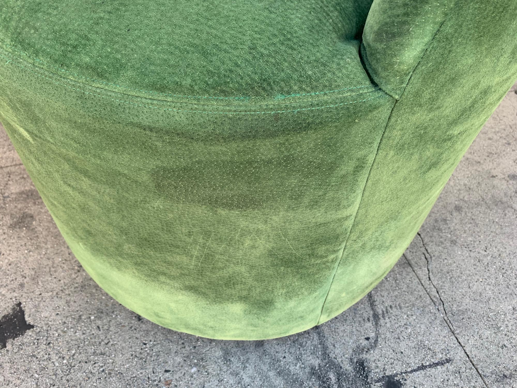 Vintage Barrel Chair Upholstered in Green Suede 3
