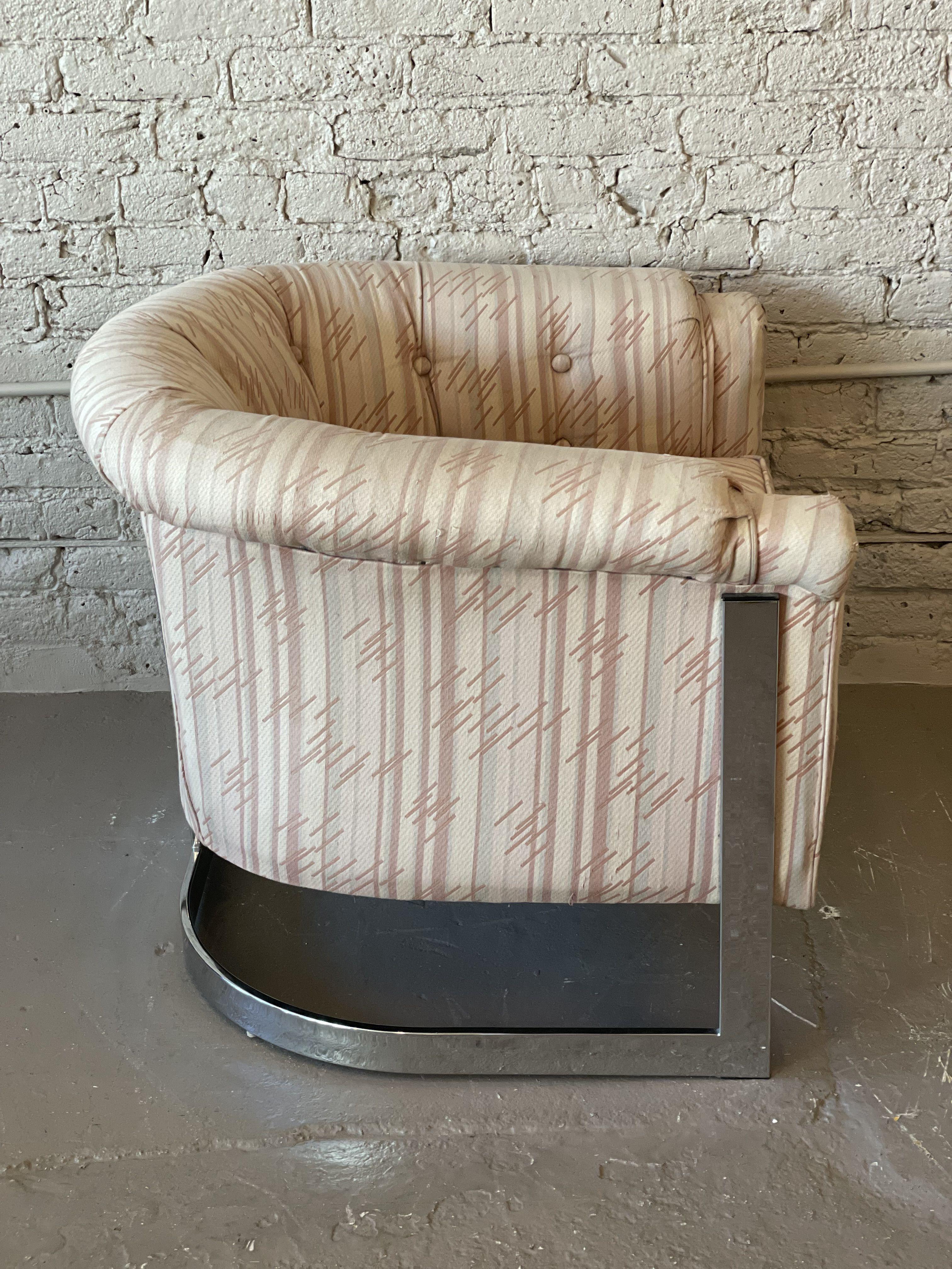 American Vintage Barrel Club Chrome Chair in the Manner of Milo Baughman For Sale