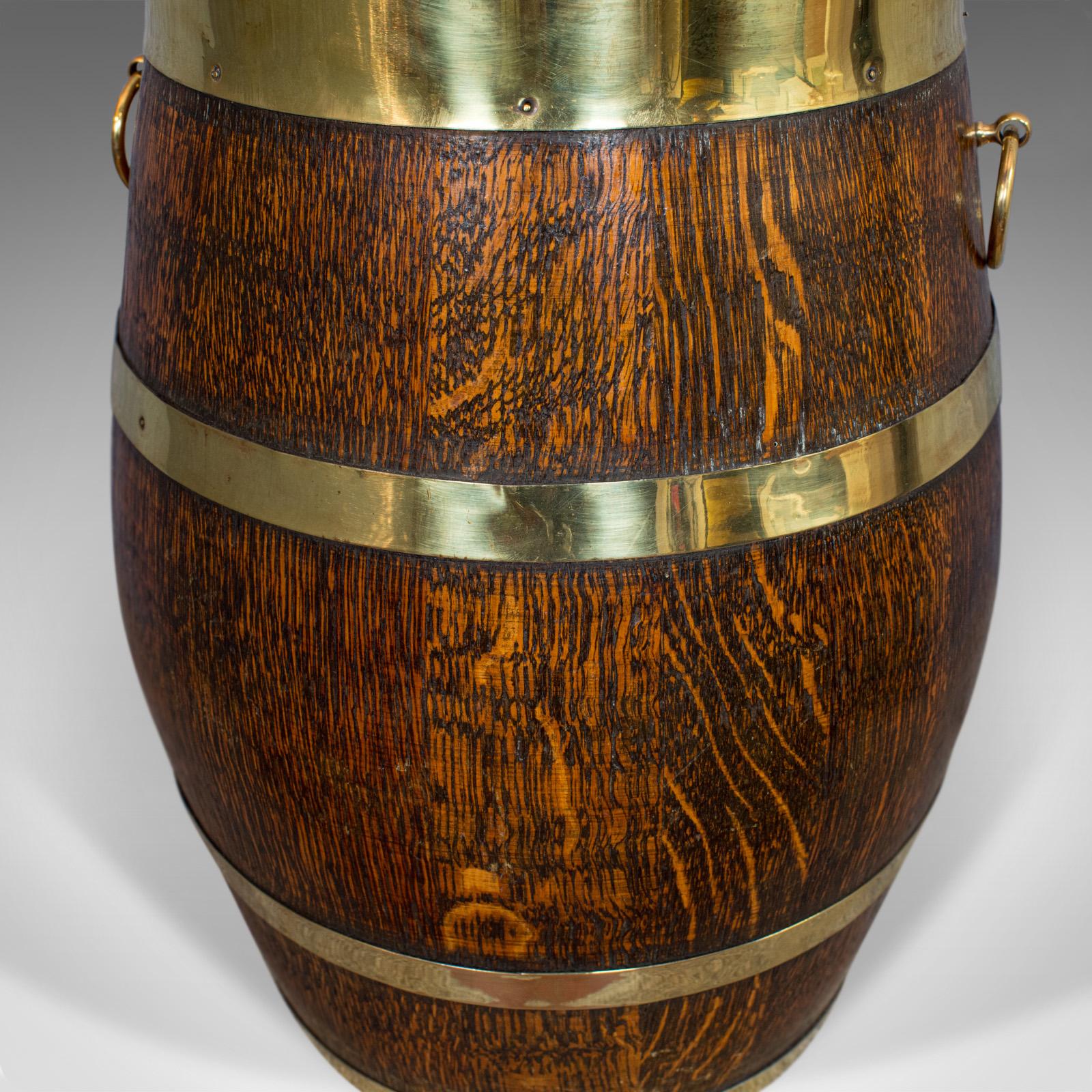 Vintage Barrel, English, Coopered, Oak, Brass, Art Deco, Umbrella, Stick, Stand 4