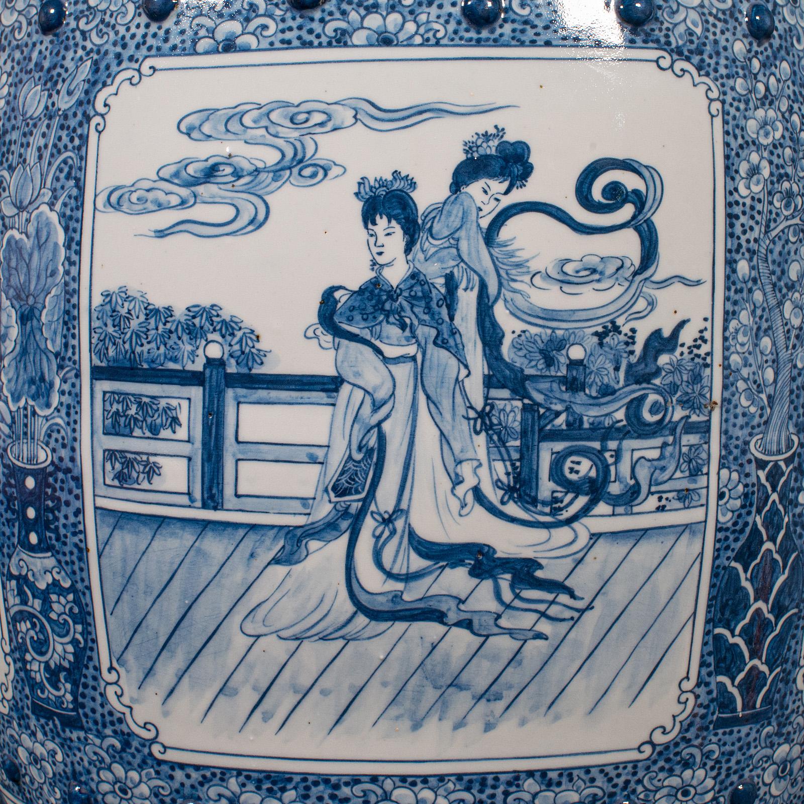 Vintage Barrel Form Planter Base, Chinese, Ceramic Jardiniere Stand, Garden Seat For Sale 4