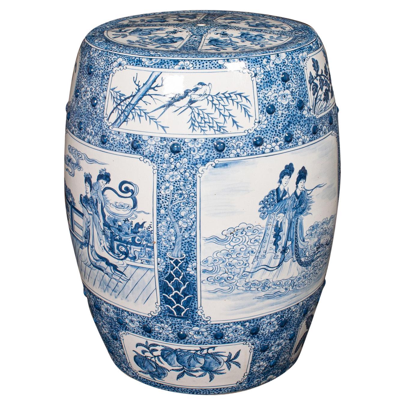 Vintage Barrel Form Planter Base, Chinese, Ceramic Jardiniere Stand, Garden Seat For Sale