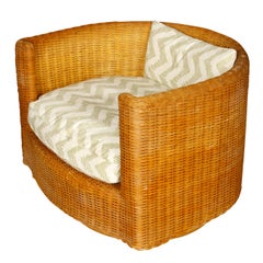 Vintage Barrel Swivel Wicker Chair in Lee Jofa Fabric