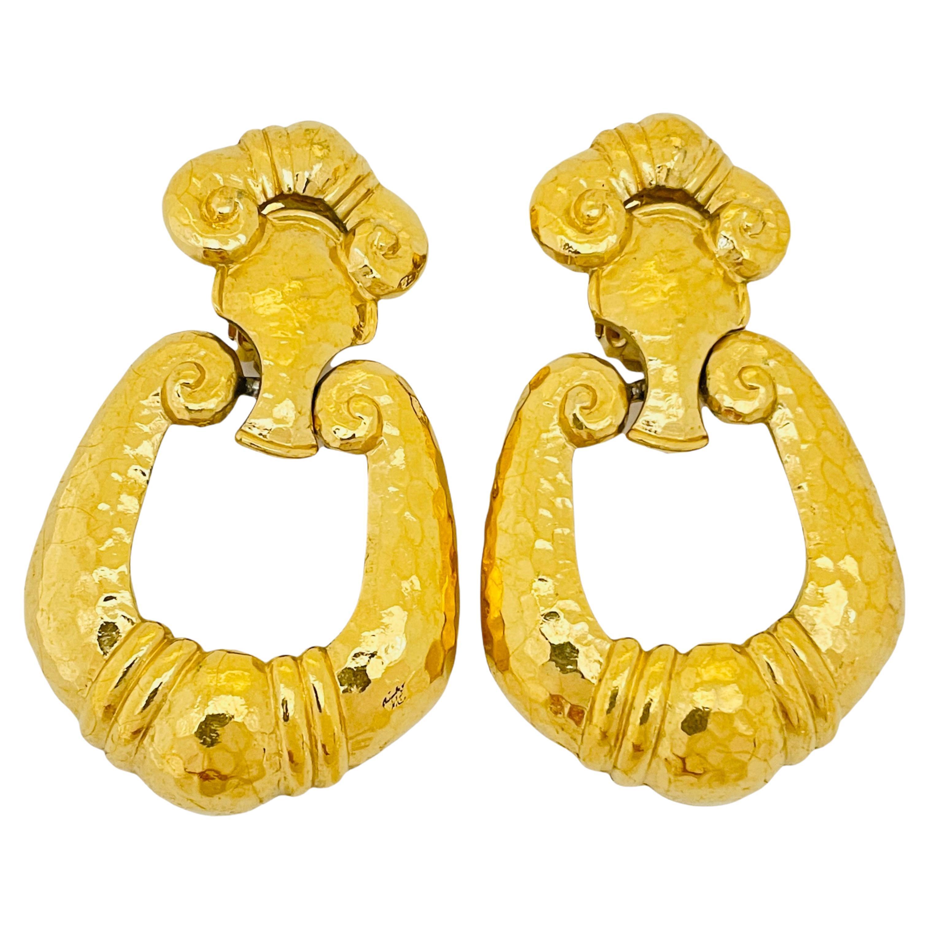 Vintage BARRERA for AVON huge gold door knocker designer runway clip on earrings For Sale