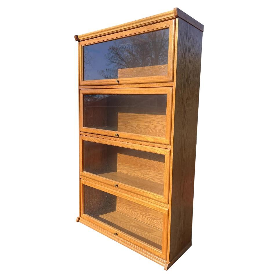 Vintage Barrister Bookcase on Oak Sliding Glass Doors. One Piece Unit
