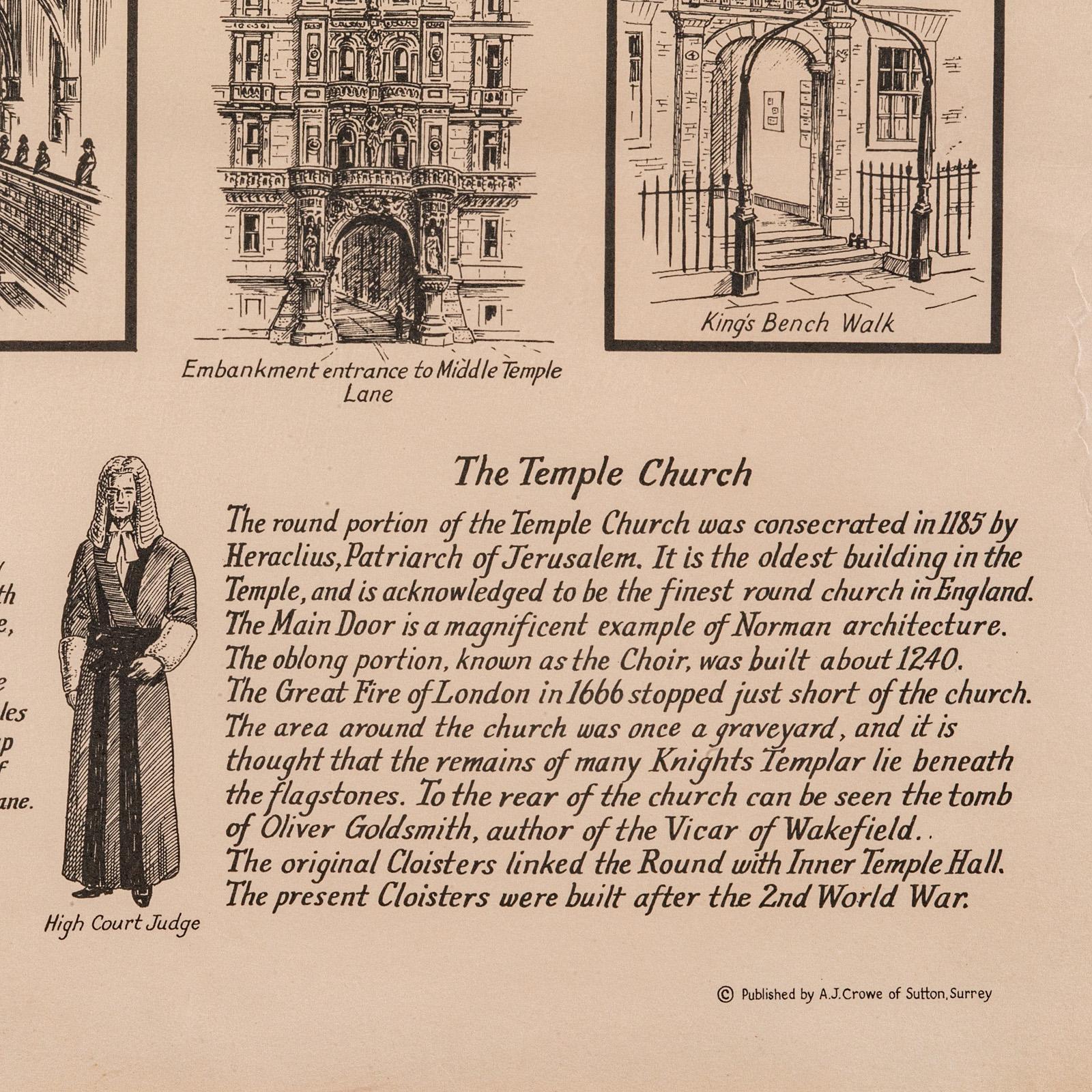 Carte Barrister's de Londres, anglaise, encadrée, intérieure, Temple moyen, vers 1970 en vente 4