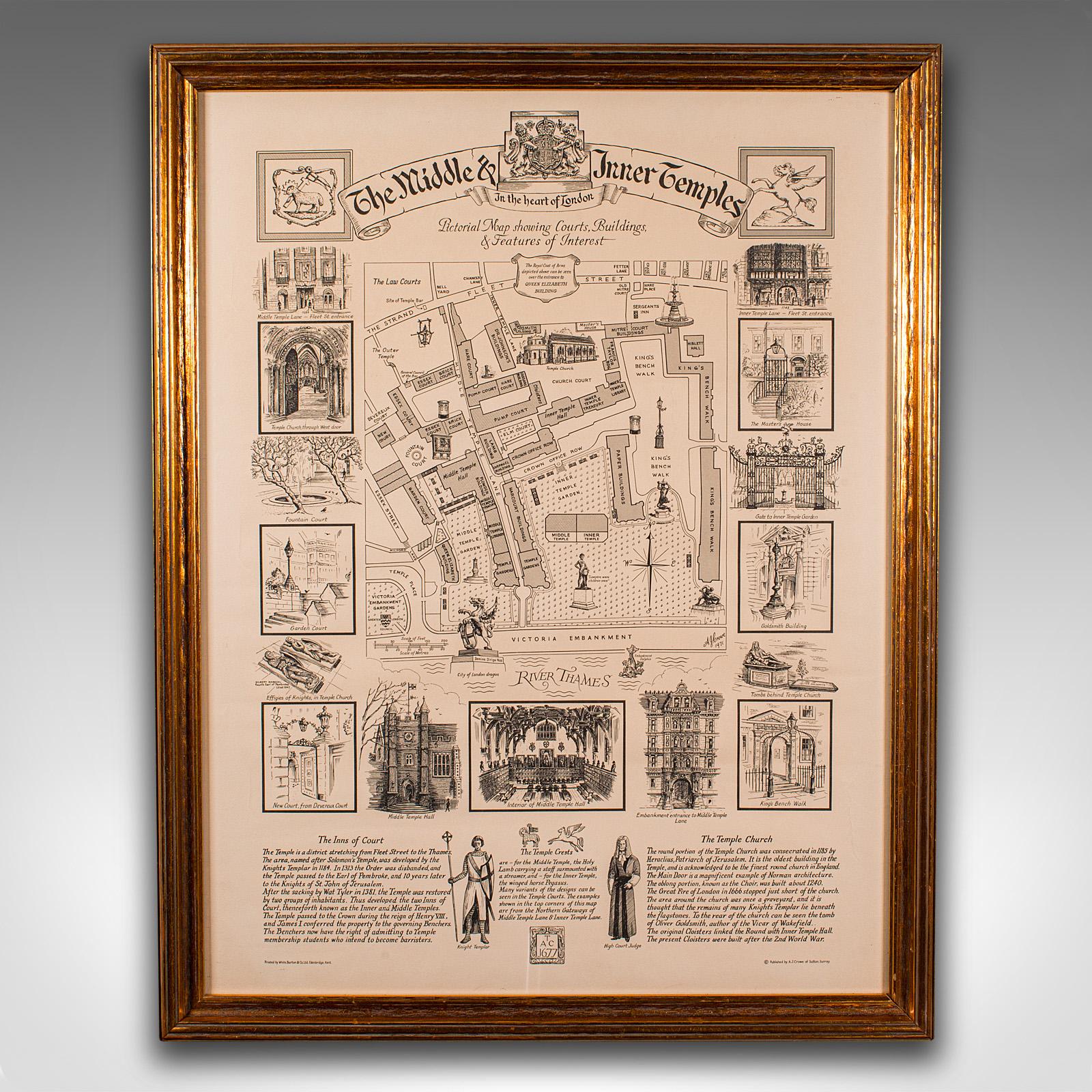 Notre stock # 24730

Il s'agit d'un ancien plan de Londres pour avocat. Lithographie anglaise annotée du Inner and Middle Temple, encadrée derrière une vitre, datant de la fin du XXe siècle, vers 1970.

Les Inner et Middle Temples sont deux des