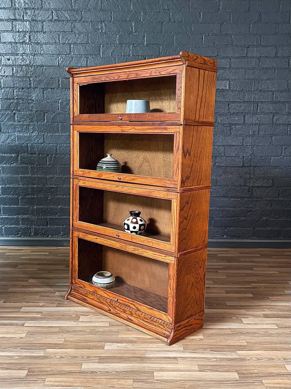 American Vintage Barristers Oak Bookcase w/ Glass Sliding Doors