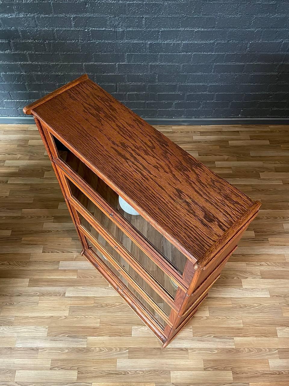 Late 20th Century Vintage Barristers Oak Bookcase w/ Glass Sliding Doors