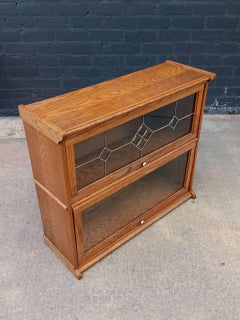 Vintage Barristers Oak & Glass 2-Tier Bookcase Shelf Cabinet