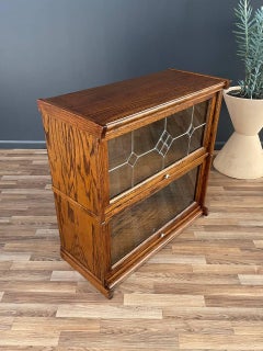 Vintage Barristers Oak & Glass 2-Tier Bookcase Shelf Cabinet