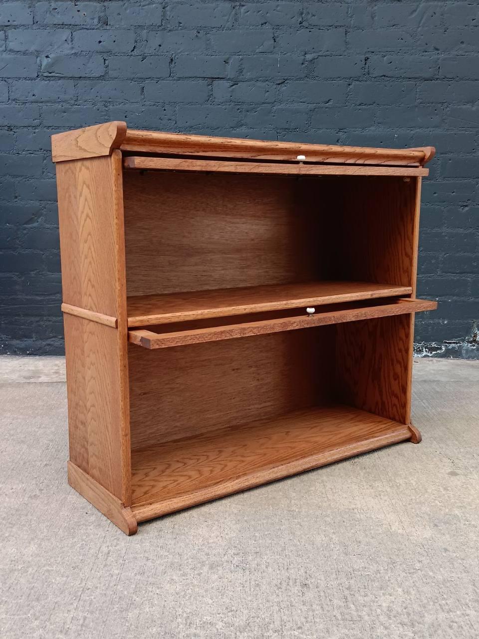 American Vintage Barristers Oak & Glass 2-Tier Bookcase Shelf Cabinet