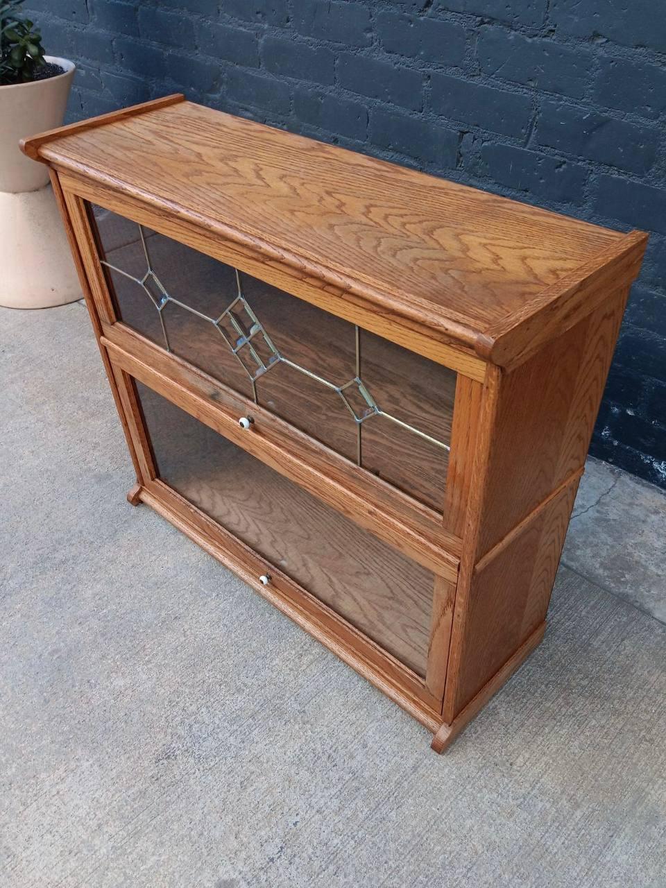 Late 20th Century Vintage Barristers Oak & Glass 2-Tier Bookcase Shelf Cabinet