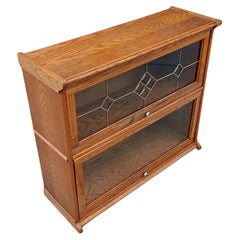 Vintage Barristers Oak & Glass 2-Tier Bookcase Shelf Cabinet